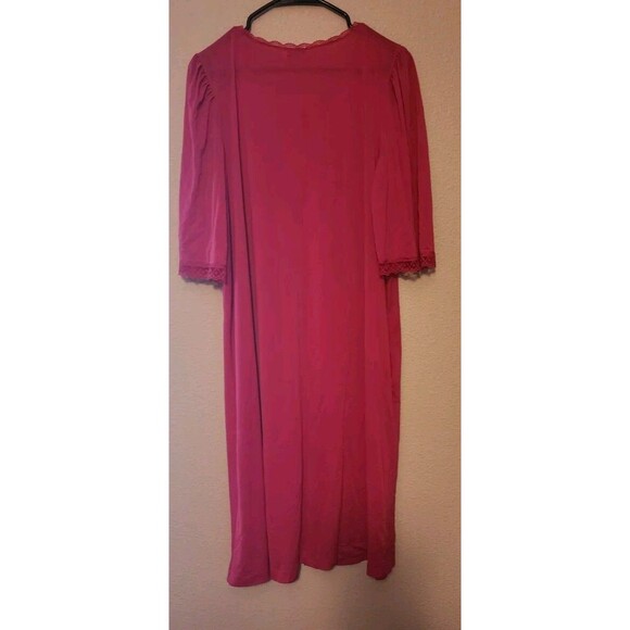 Lorraine Pink Lace Trim Embroidered Short Sleeve Breezy Classic Nightgown  Sz L - Picture 5 of 7